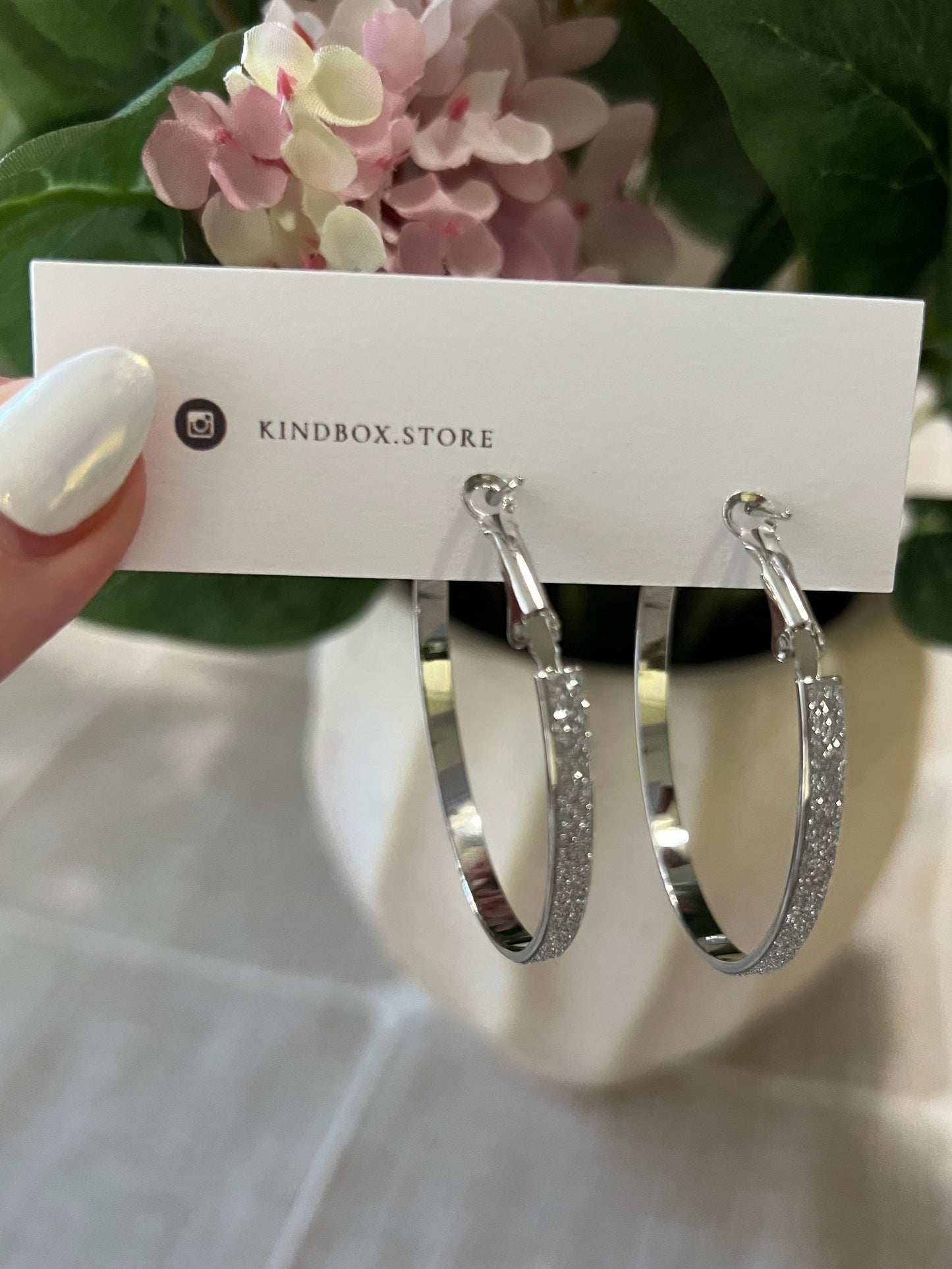 Earrings: Silver Glitter Hoops