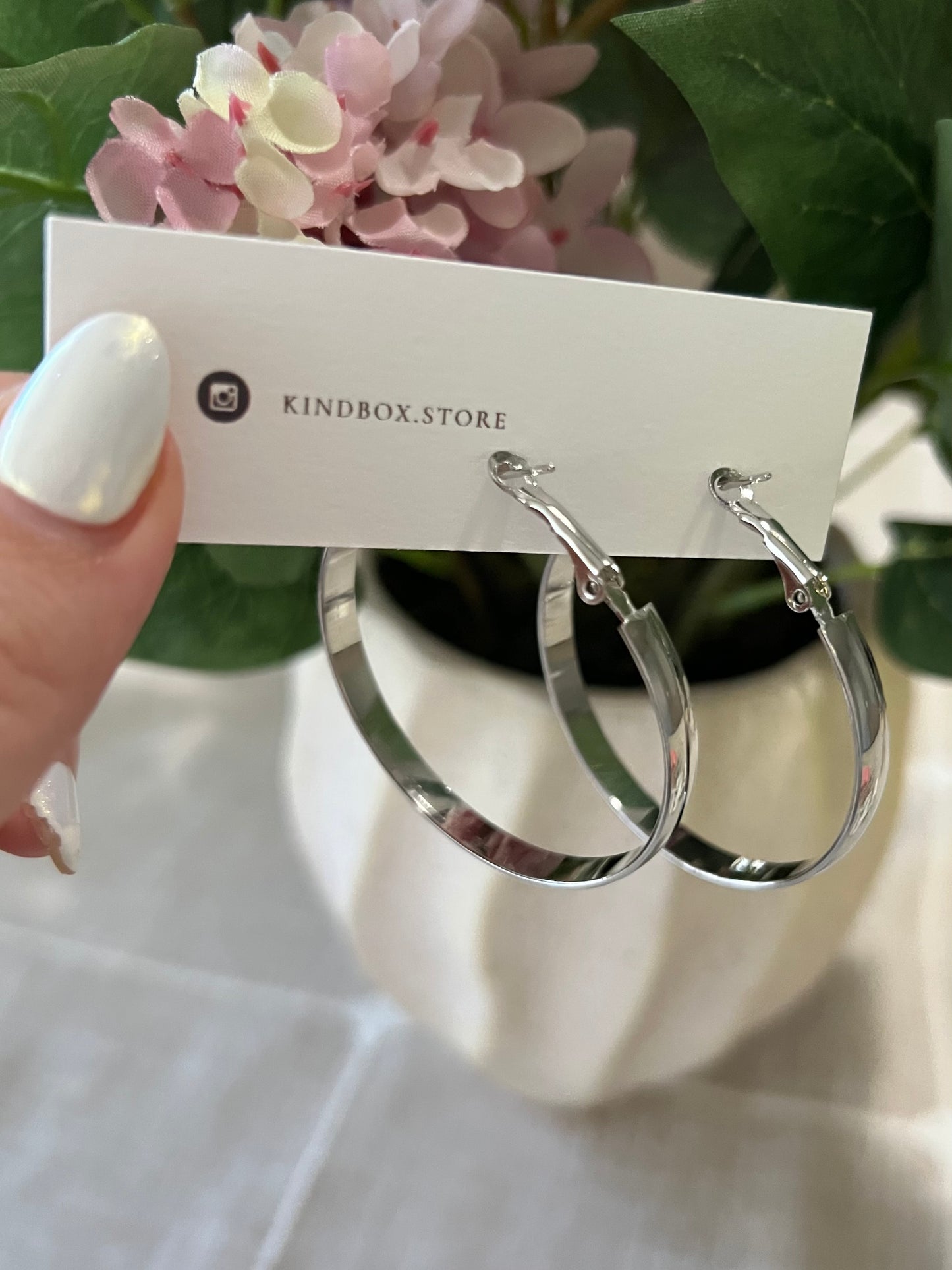 Earrings: Silver Large Flat Hoops