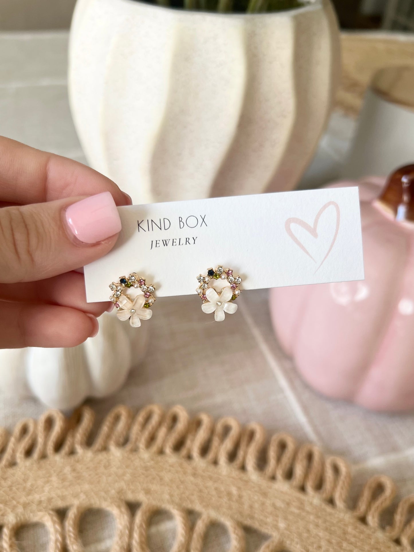 Earrings: white flowers