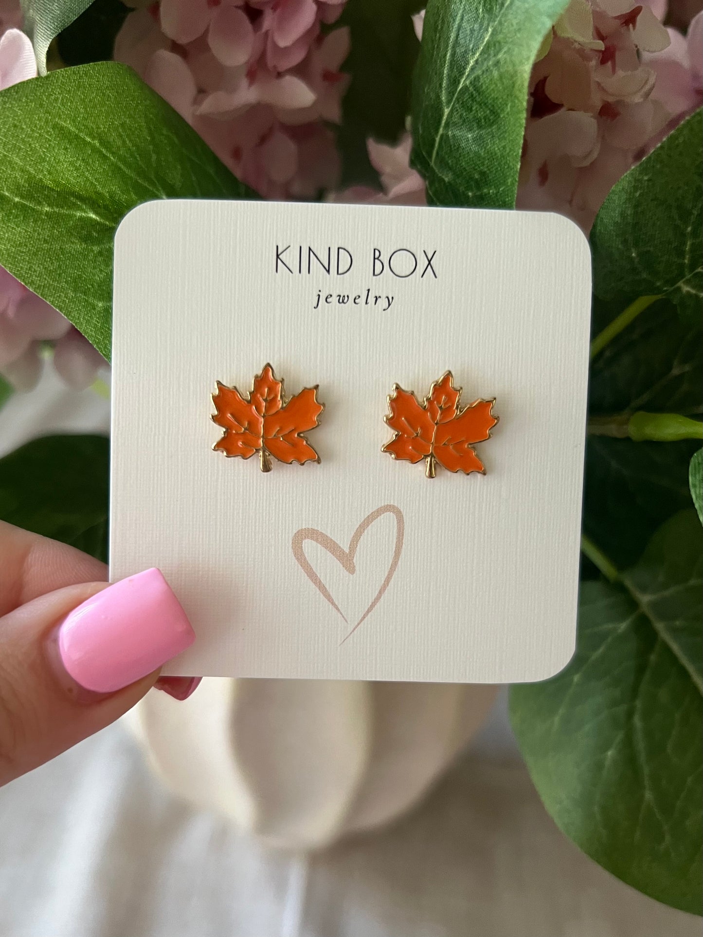 Orange Fall Leaves Stud Earrings