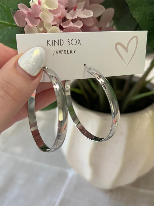 Earrings: Silver Large Flat Hoops