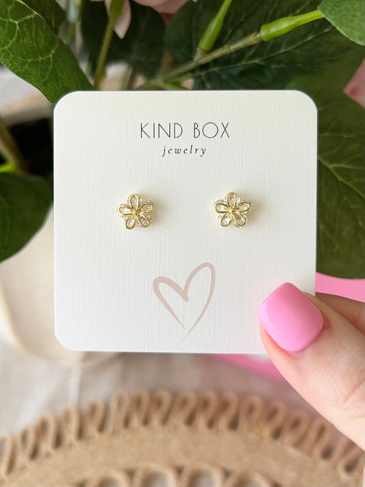 Earrings: Diamond Flowers - 14k gold plated