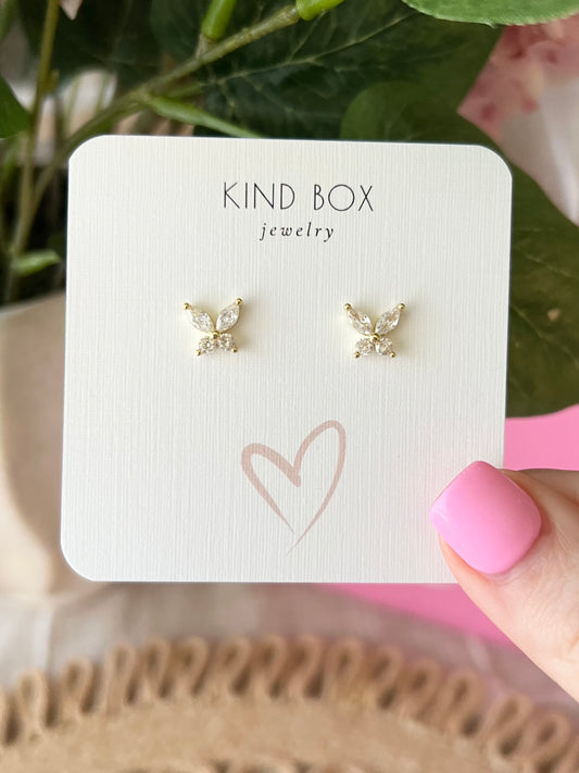 Earrings: Diamond Butterfly - 14k gold plated