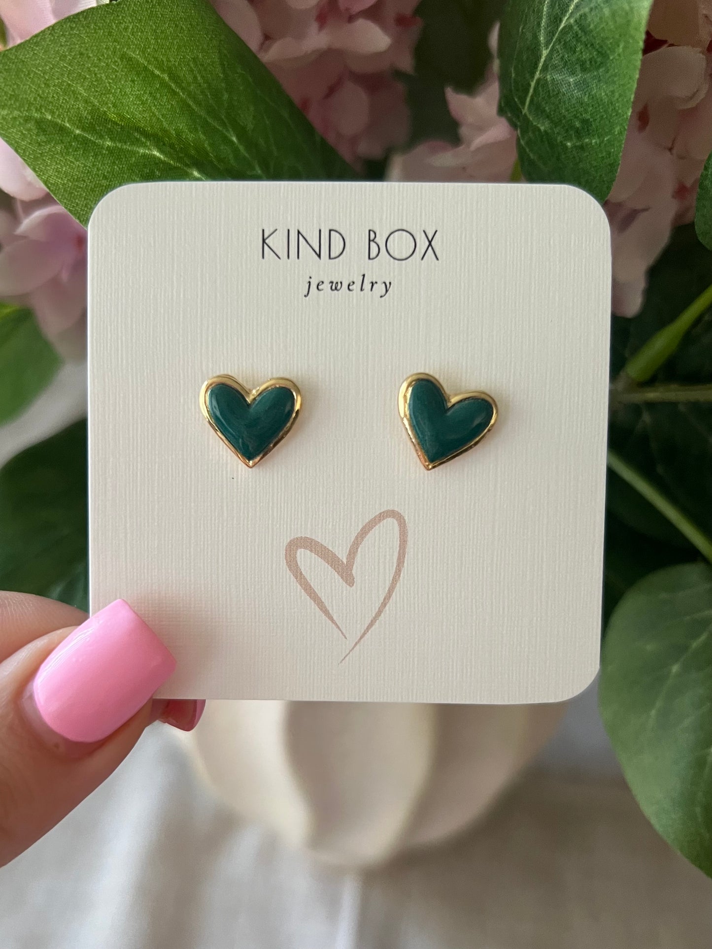 Green Heart Stud Earrings