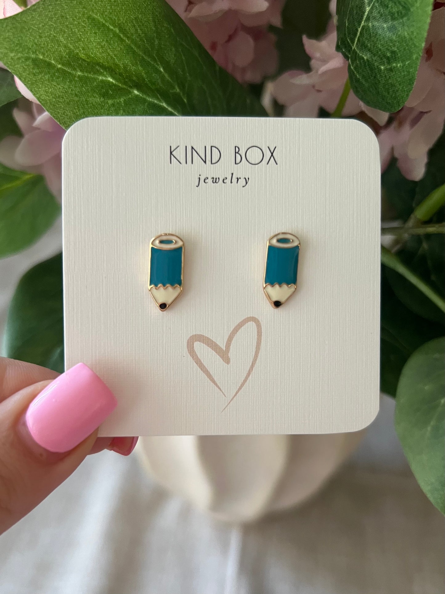 Blue Pencil Stud Earrings