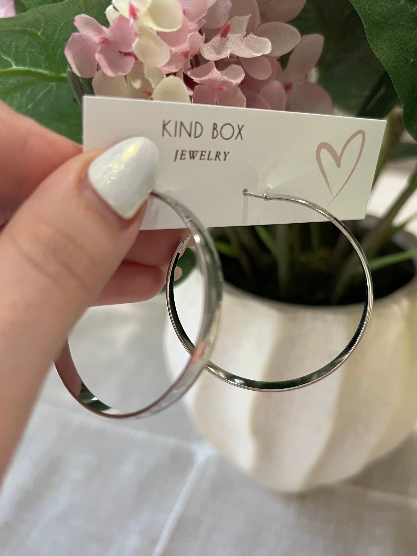Earrings: Silver Large Flat Hoops