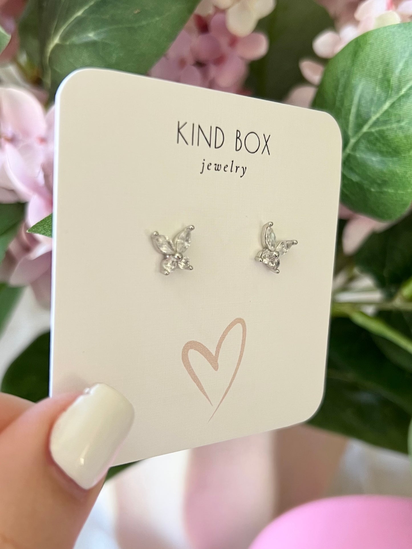 Earrings: Silver Plated Diamond Butterfly Studs