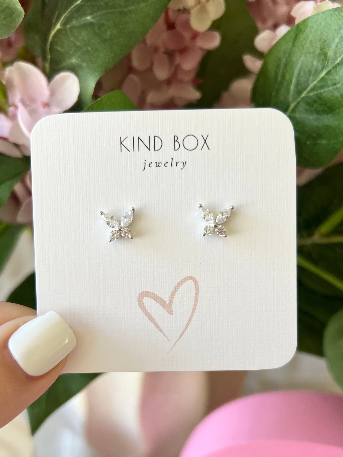 Earrings: Silver Plated Diamond Butterfly Studs