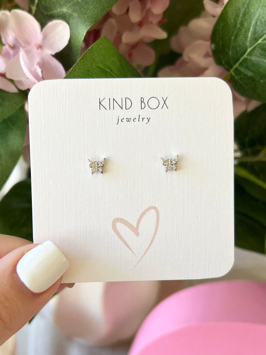 Earrings: Silver Plated Mini Diamond Butterfly Studs