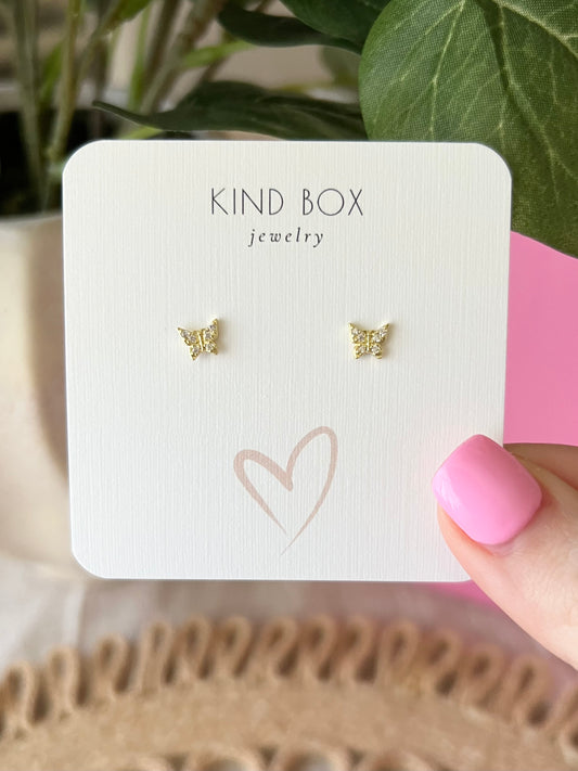 Earrings: Dainty Diamond Butterflies - 14k gold plated