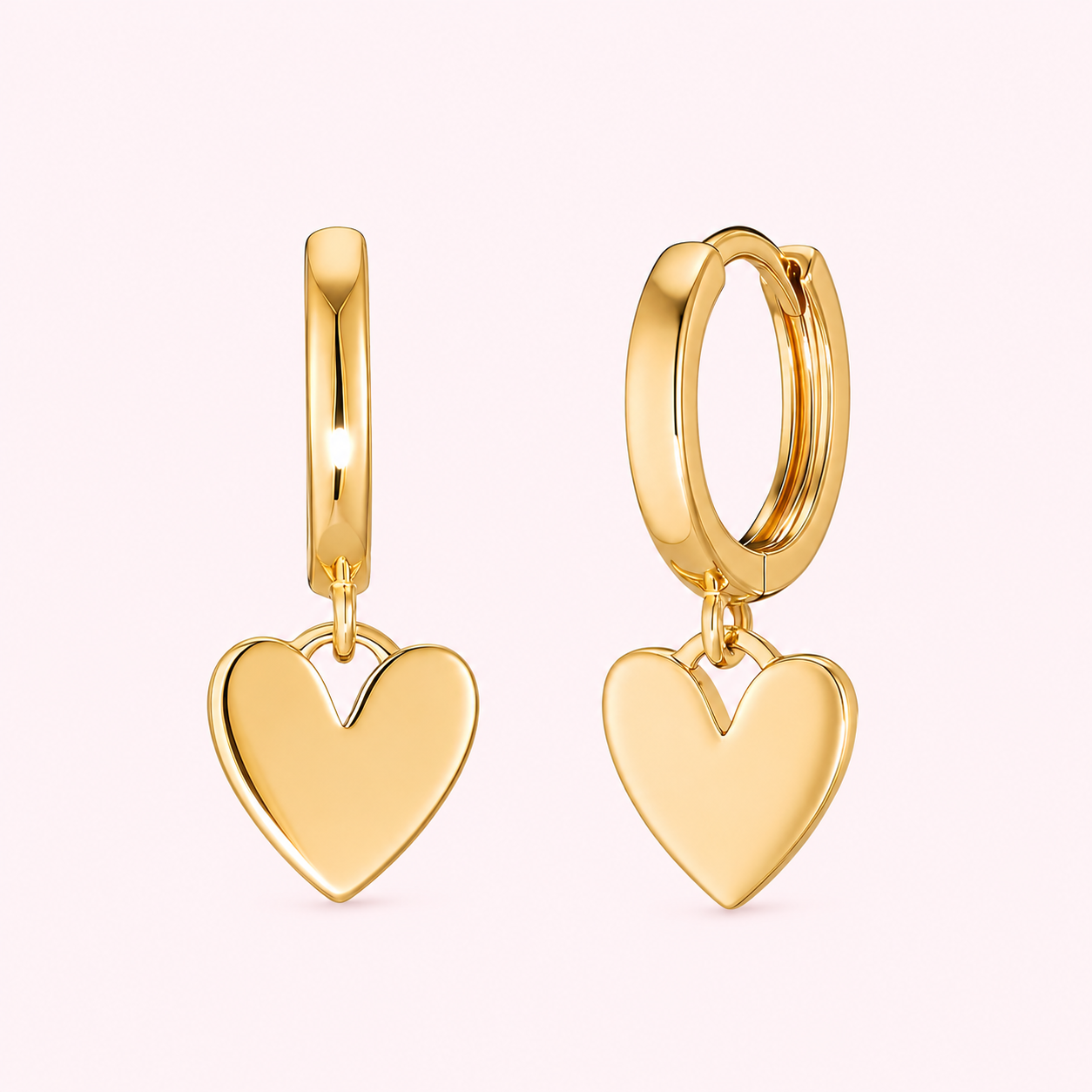 Earrings: 14K Plated Gold Heart Hoop Dangle Earrings 20mm