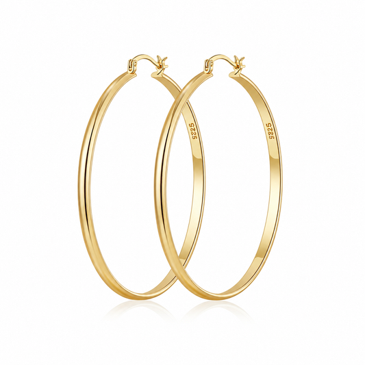 Earrings: Flat Gold Hoop 50mm